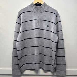 Brooks Brothers 346 100% Merino Wool Men Pullover Quarter Zip Striped Sweater XL